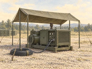 A generator set under a tarp