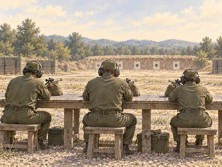 A firing line seen from behind