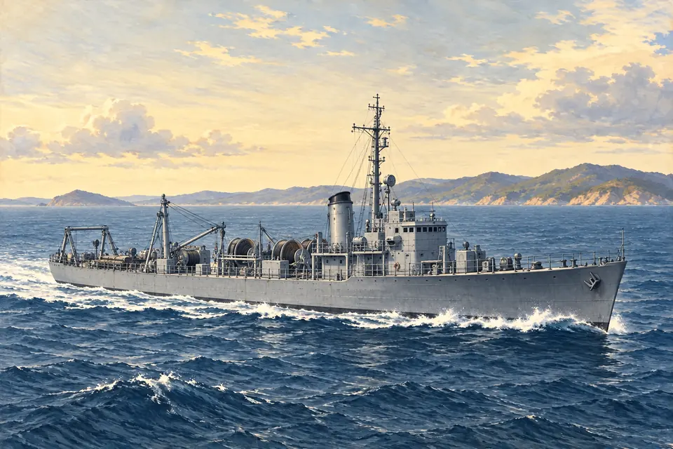 Illustration of a degaussing ship.