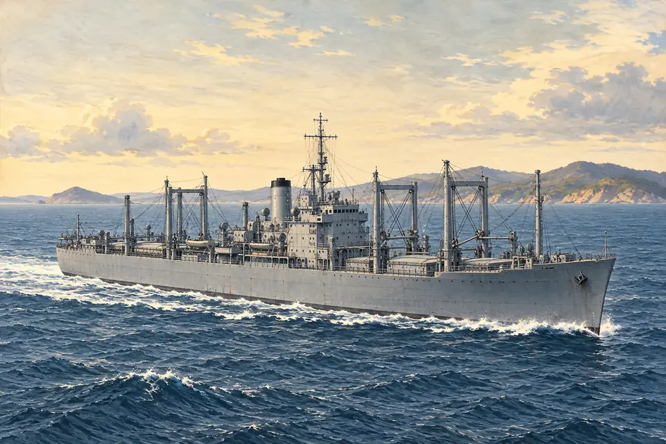 Illustration of an ammunition ship.