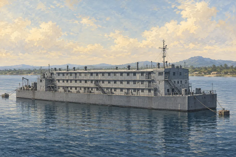 Illustration of a barracks ship (non-self-propelled).