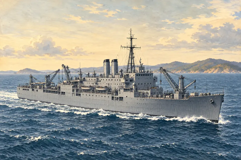 Illustration of a repair ship.