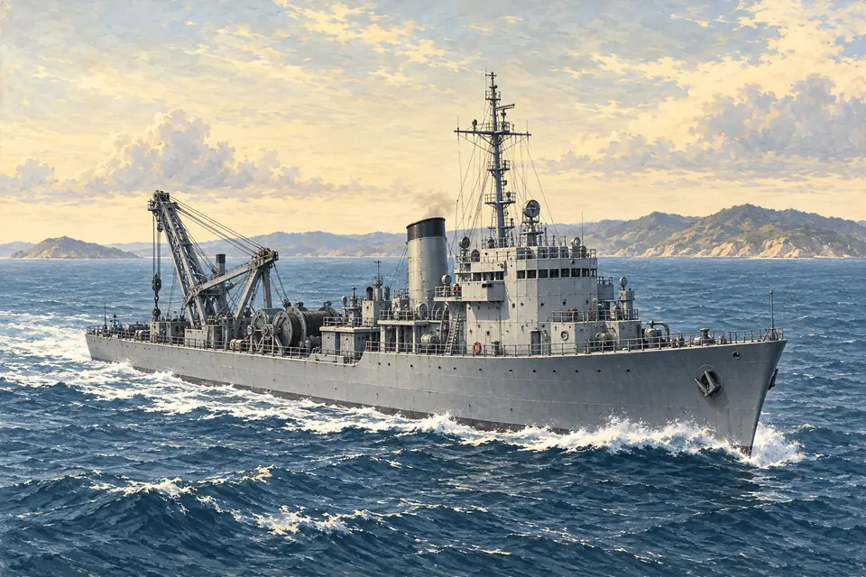 Illustration of a salvage ship.