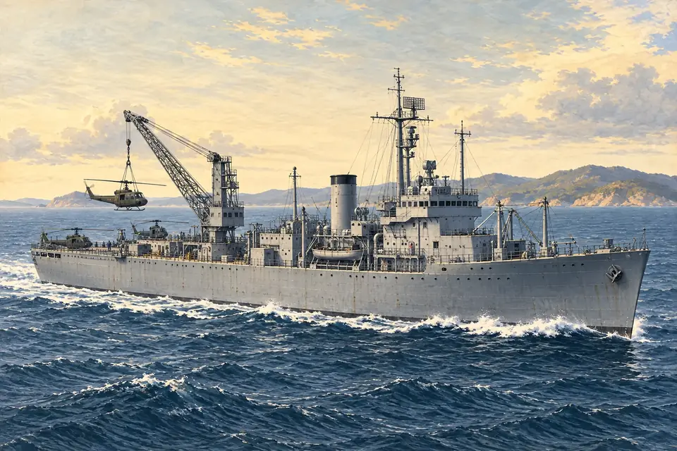 Illustration of an aircraft repair ship (helicopter).