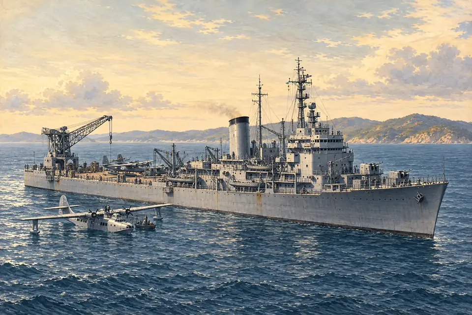 Illustration of a seaplane tender.