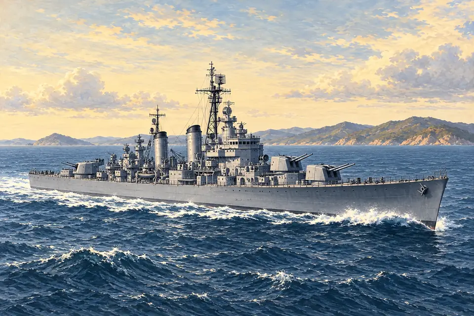 Illustration of a heavy cruiser.