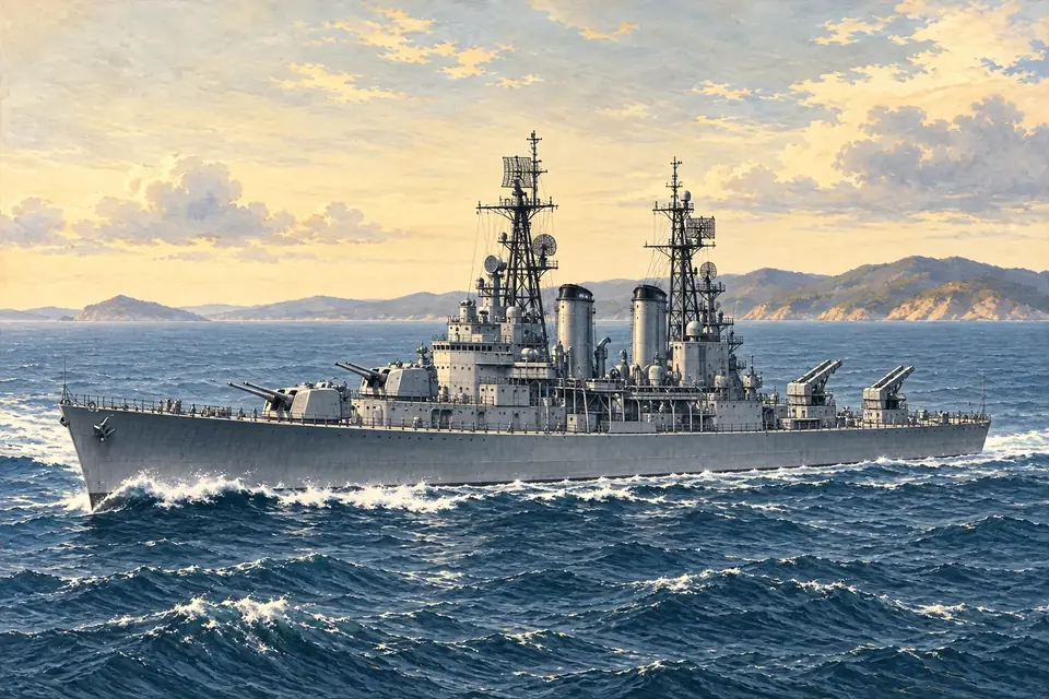 Illustration of a guided missile heavy cruiser.