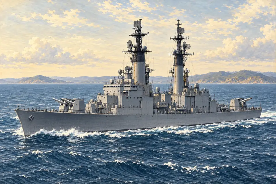 Illustration of a guided missile cruiser.