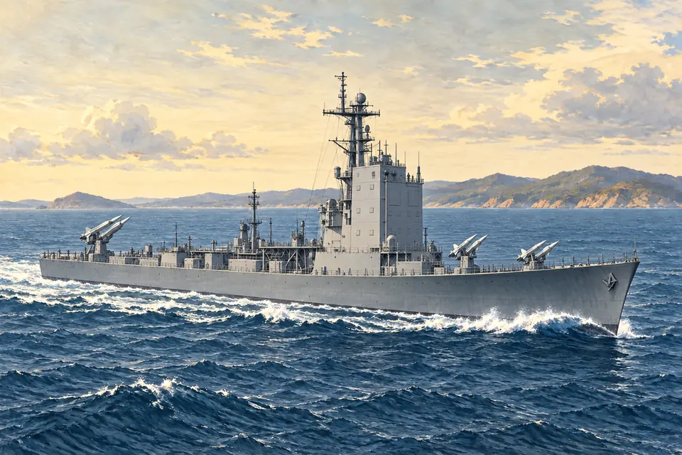 Illustration of a guided missile cruiser (nuclear-powered).