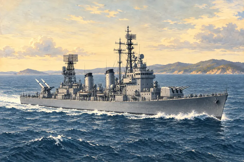 Illustration of a guided missile light cruiser.