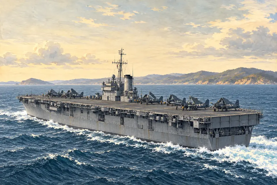 Illustration of an escort aircraft carrier.