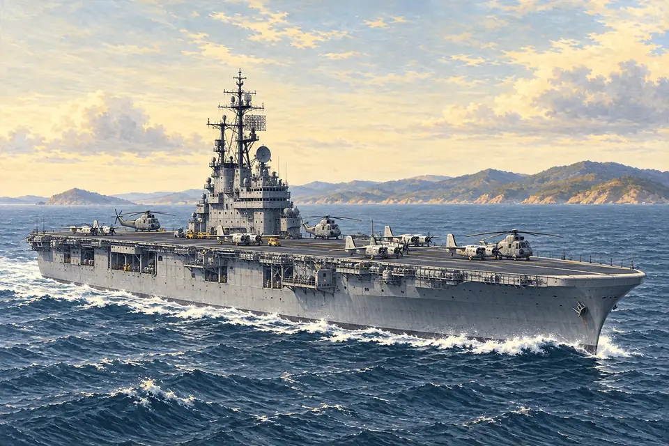 Illustration of an anti-submarine warfare aircraft carrier.