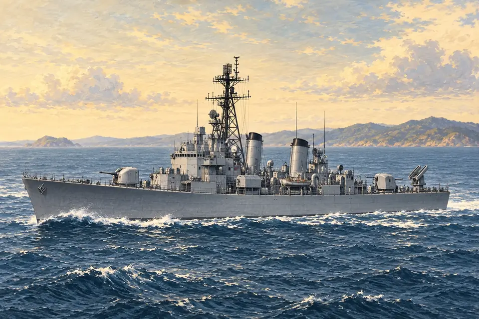 Illustration of a guided missile destroyer.