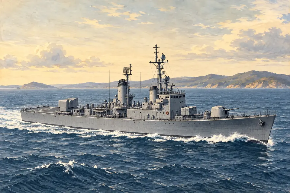 Illustration of a guided missile destroyer escort.