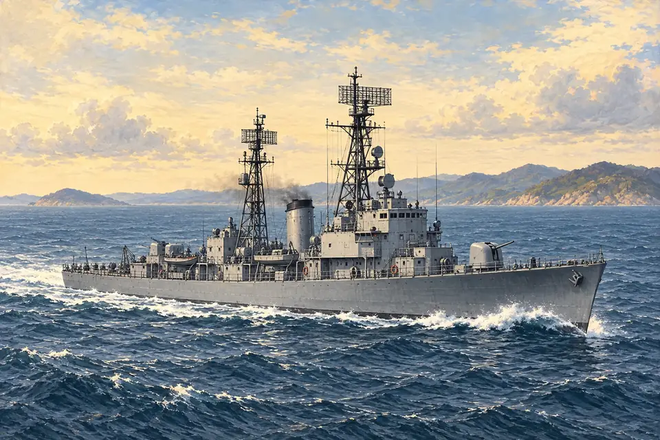 Illustration of a radar picket destroyer escort.