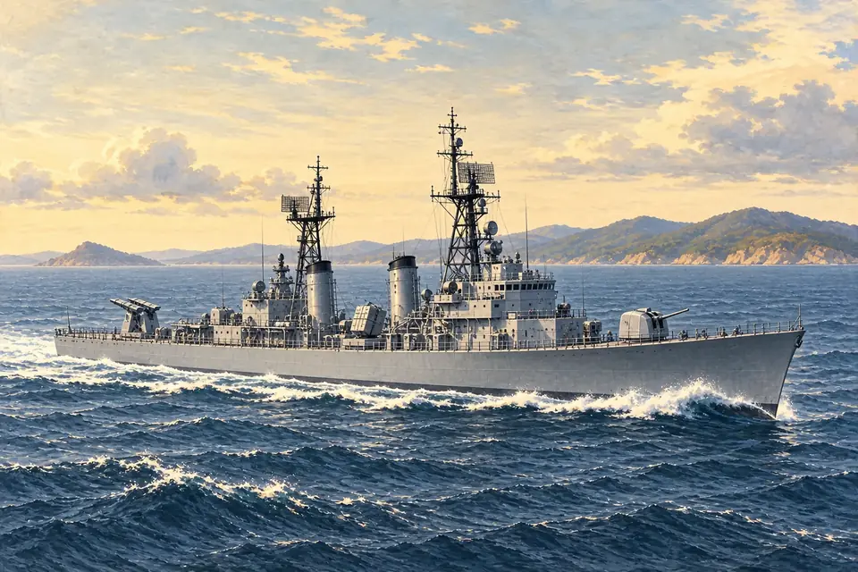 Illustration of a guided missile frigate.