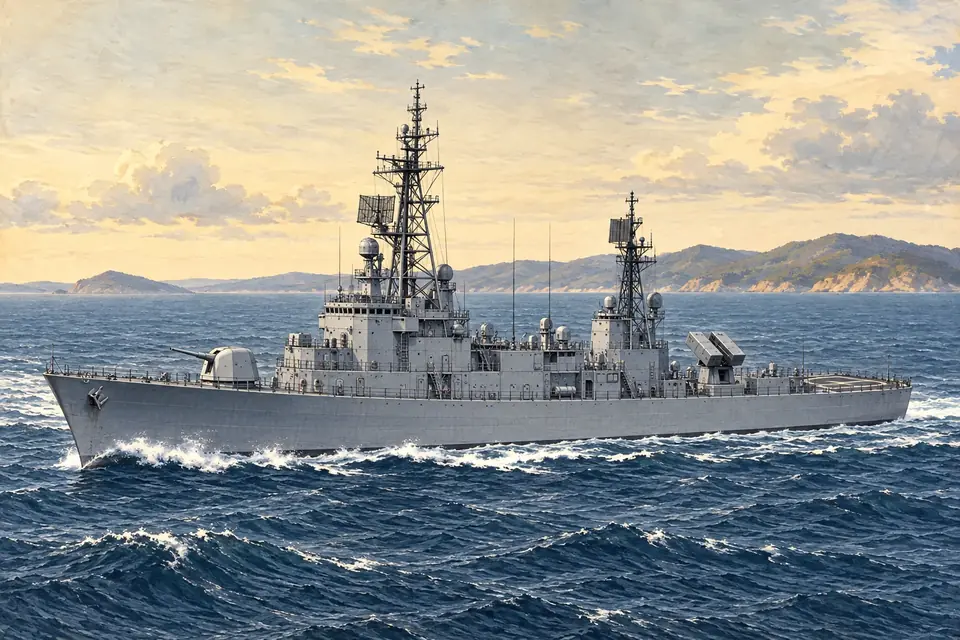 Illustration of a guided missile frigate (nuclear-powered).