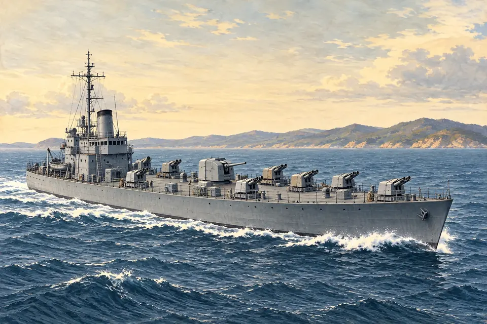 Illustration of an inshore fire support ship.