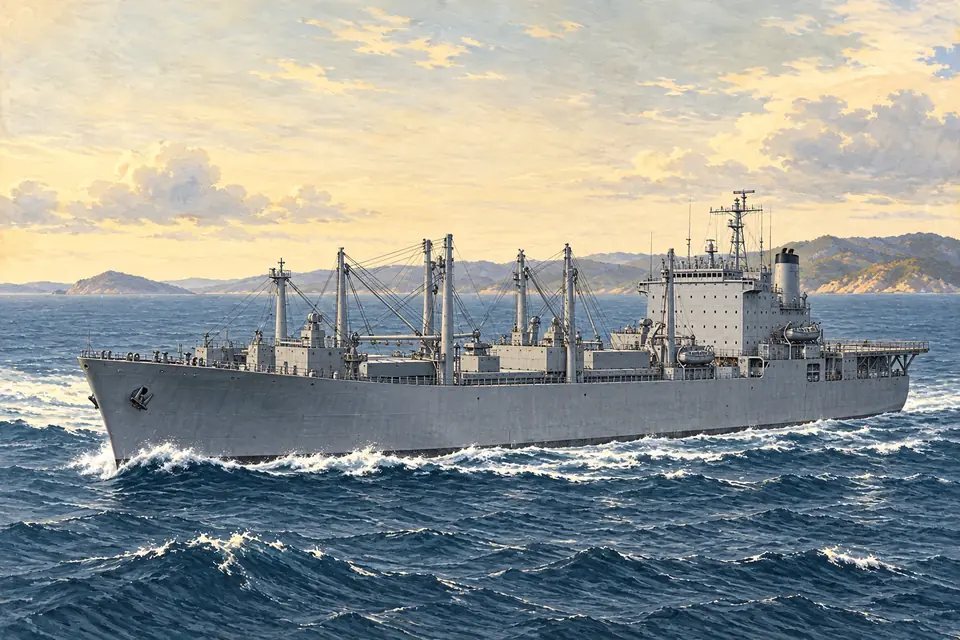 Illustration of an amphibious cargo ship.