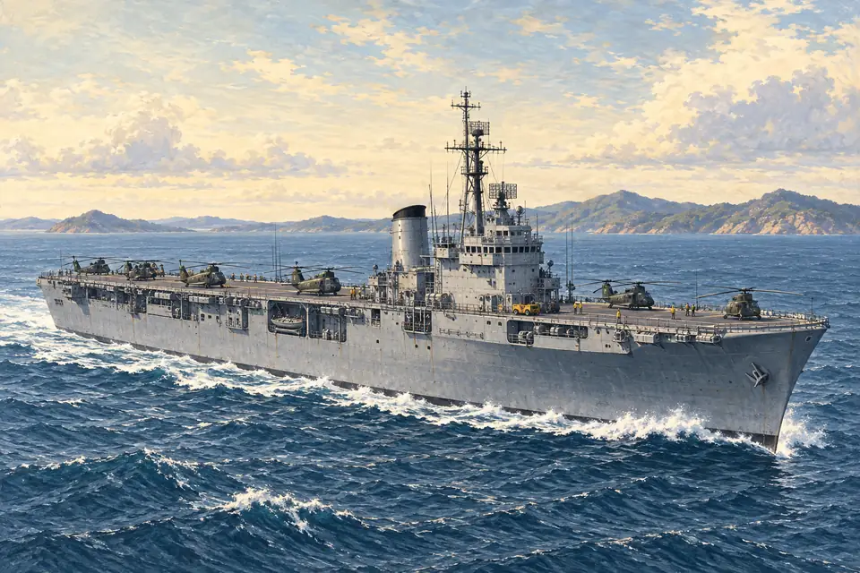 Illustration of an amphibious assault ship (helicopter).