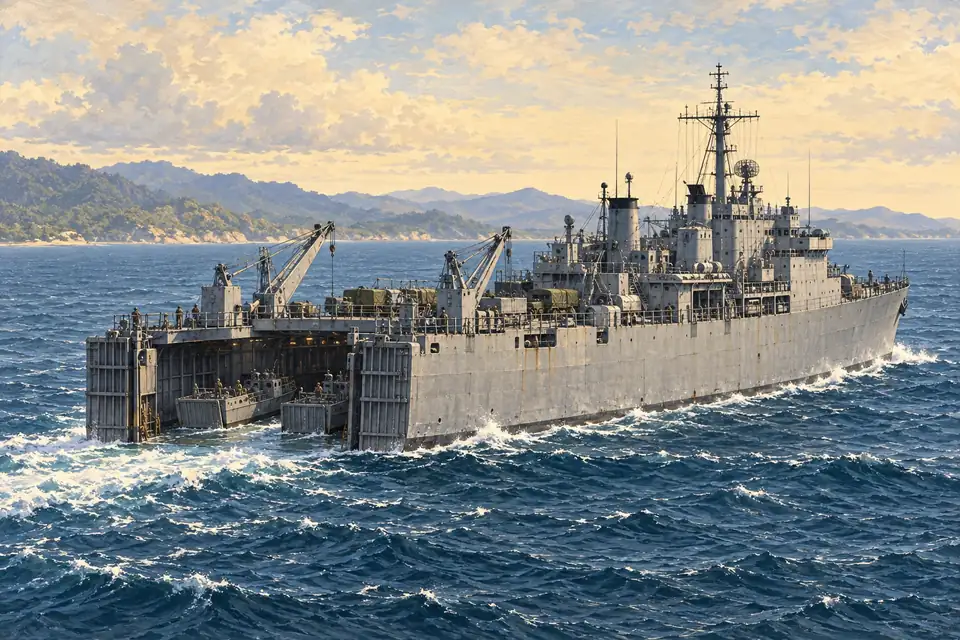 Illustration of a dock landing ship.