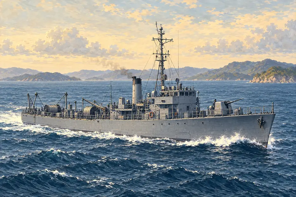 Illustration of an ocean minesweeper.