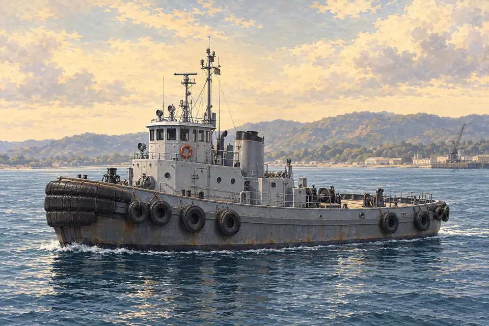 Illustration of a large harbor tug.