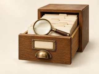 A library index drawer pulled open