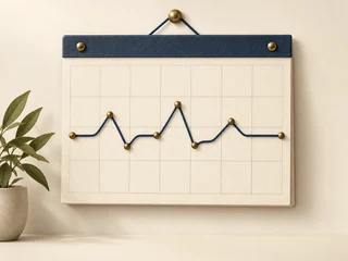 A wall calendar with pins