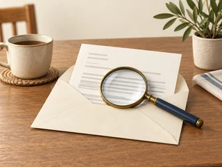A VA envelope opened on a kitchen table with the letter half out