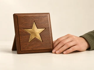 A single star carved in wood