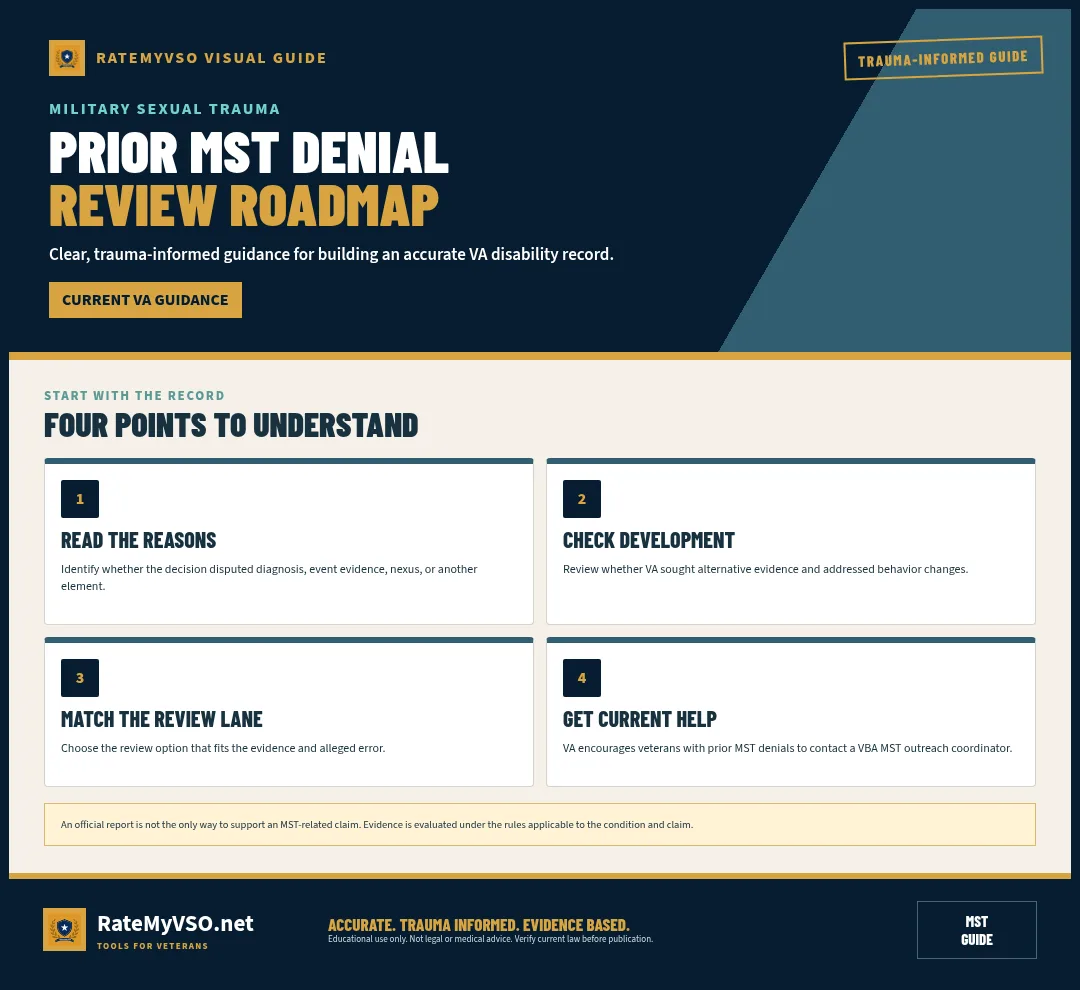 Four-step roadmap for reviewing a prior MST-related denial.