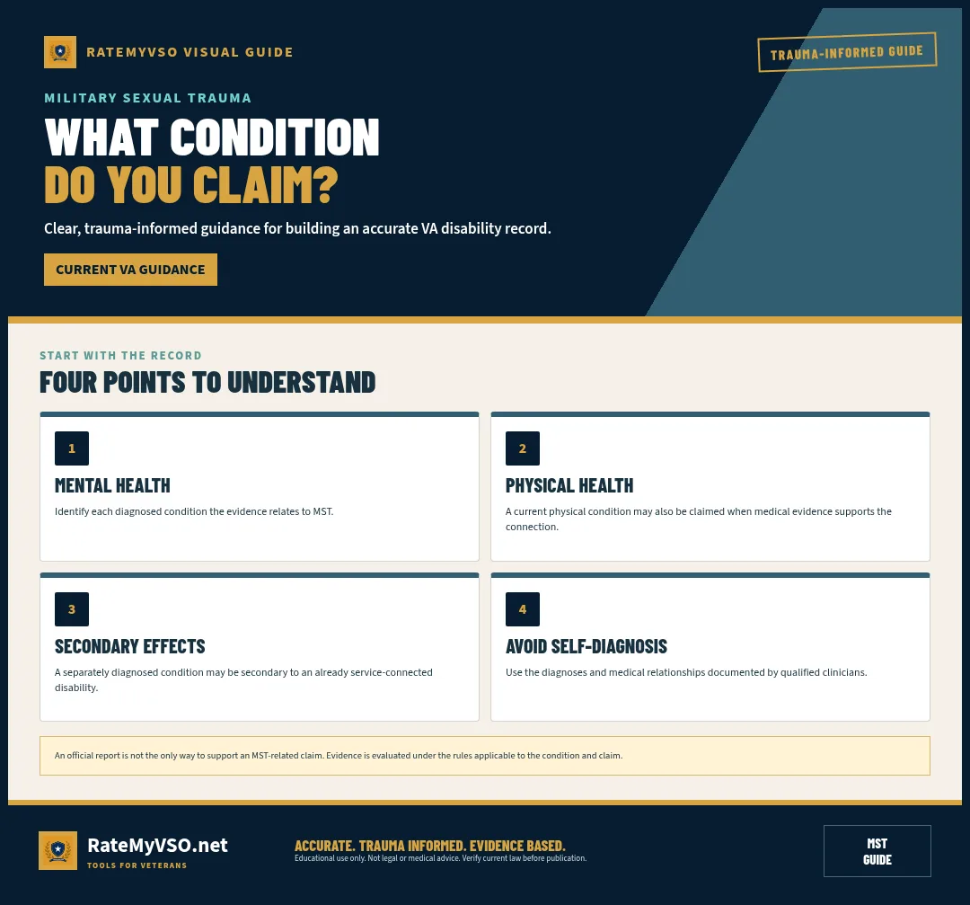 Guide to identifying mental, physical, and secondary conditions related to MST.