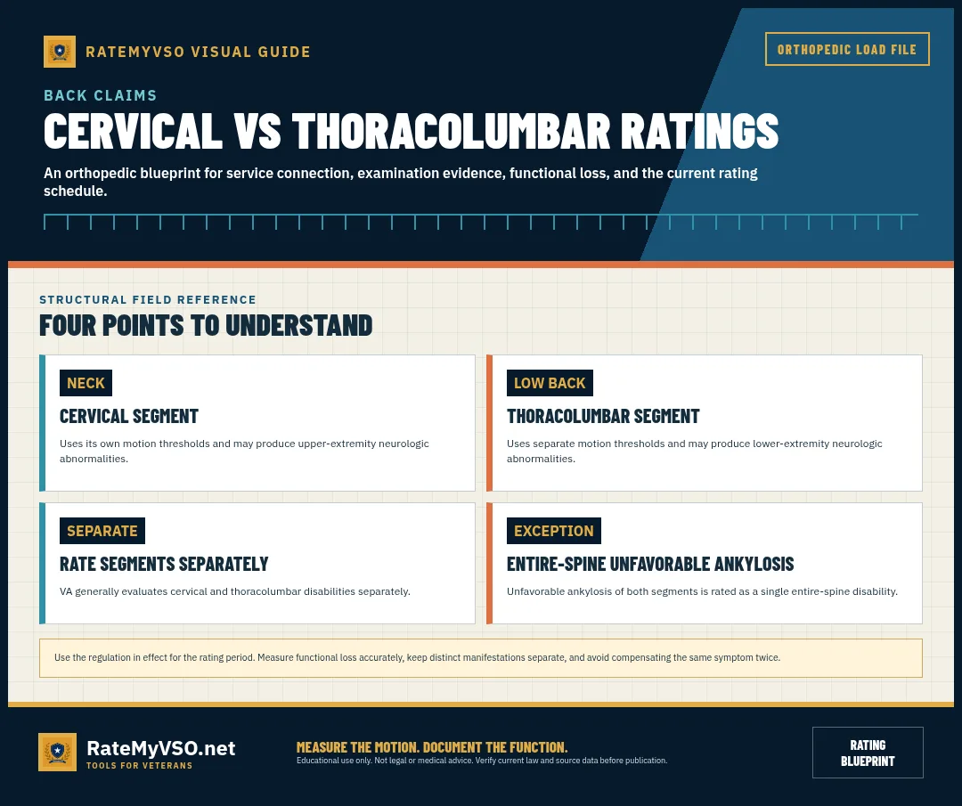 Segment-specific thresholds, separate ratings, and entire-spine exception.