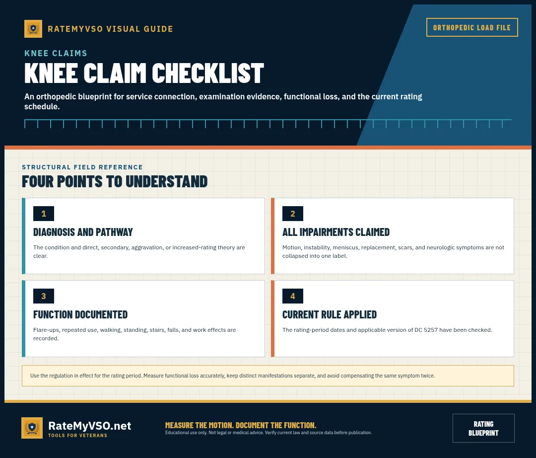 Diagnosis, impairment, function, and current-rule checklist.