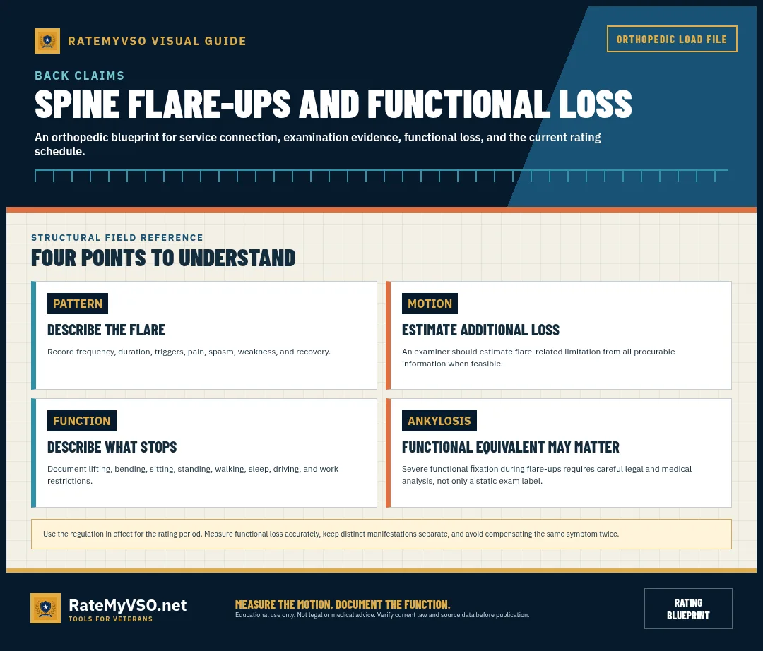 Flare pattern, motion estimate, stopped activity, and functional-ankylosis analysis.